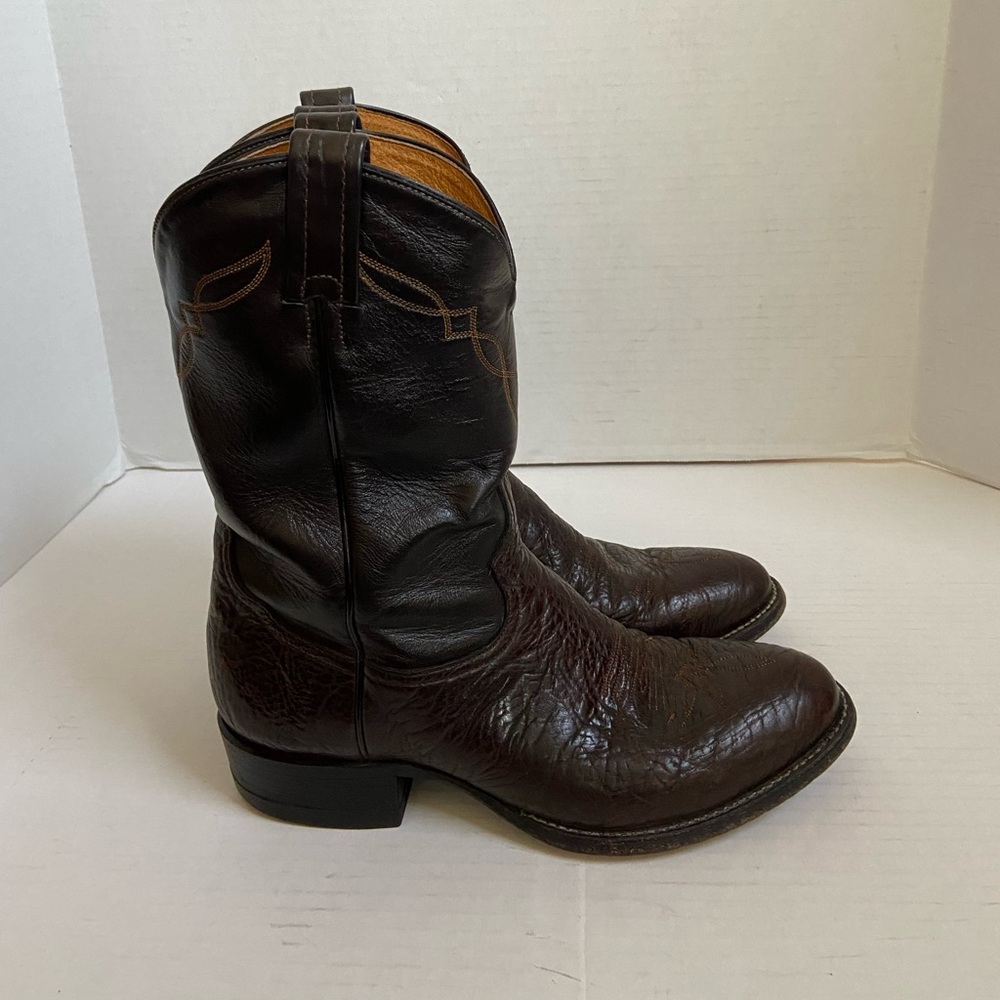 Tony Lama Cowboy Boots Brown Western Mens Leather Bullhide Shoes Sz 8.5EE Wide